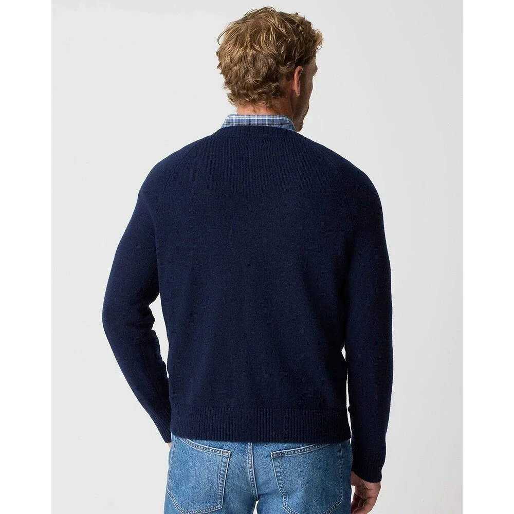 J Crew Sweater Mens Large Deep Navy Blue Lambswool Wool Blend Crewneck AA027 NWT